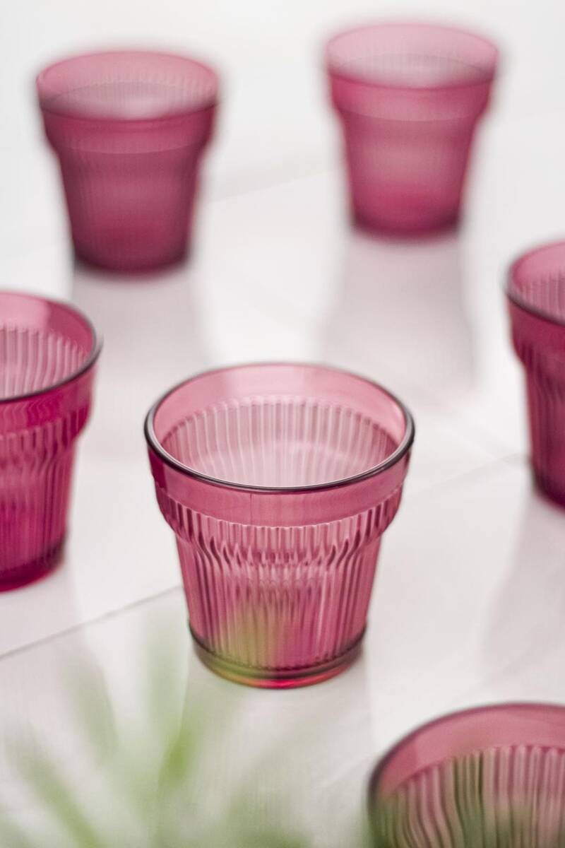Akrilik Mürdüm 6lı Kısa Bardak & Su Meşrubat Kahve Yanı Bardağı 300 ml ( Cam Değildir )