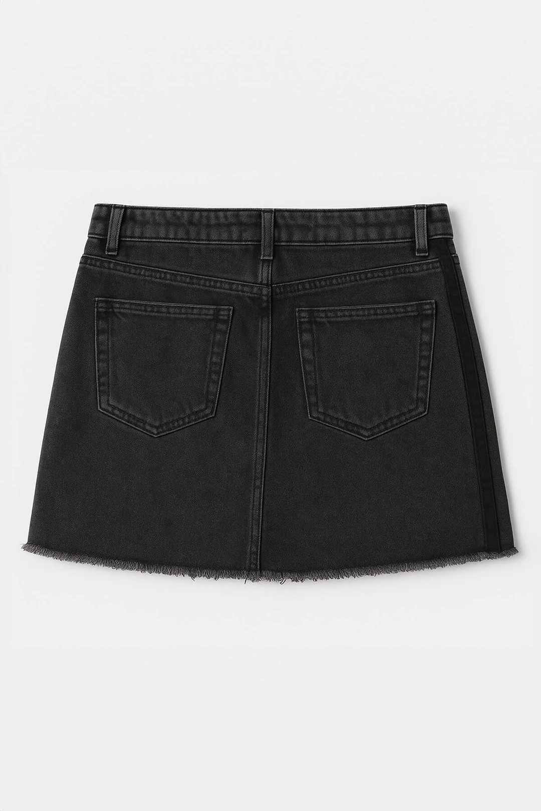 Yüksek Bel Püsküllü Mini Jean Etek