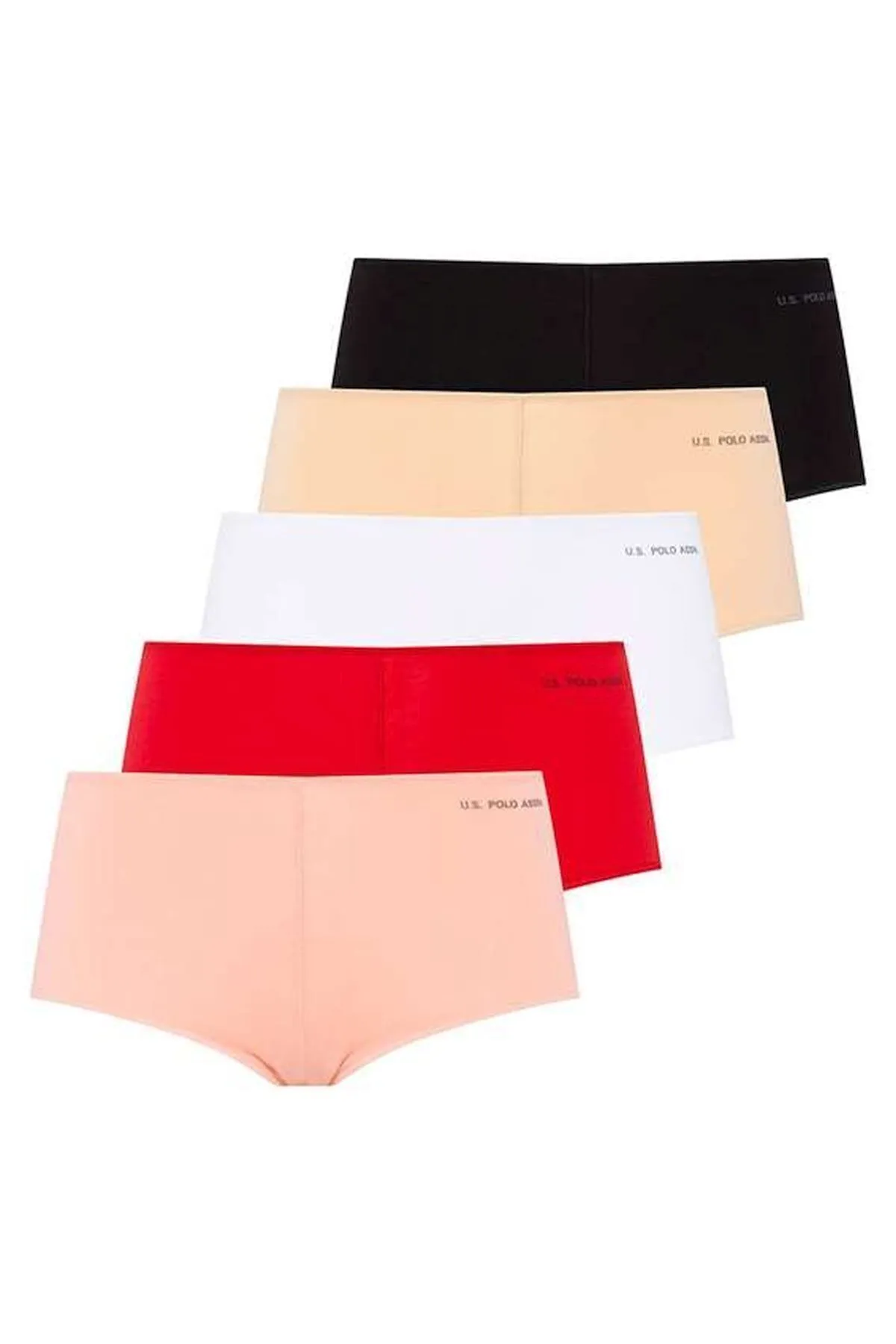 U.S. Polo Assn. Kadın 5'li Şort Boxer (Kırmızı-Somon-Ten-Beyaz-Siyah)