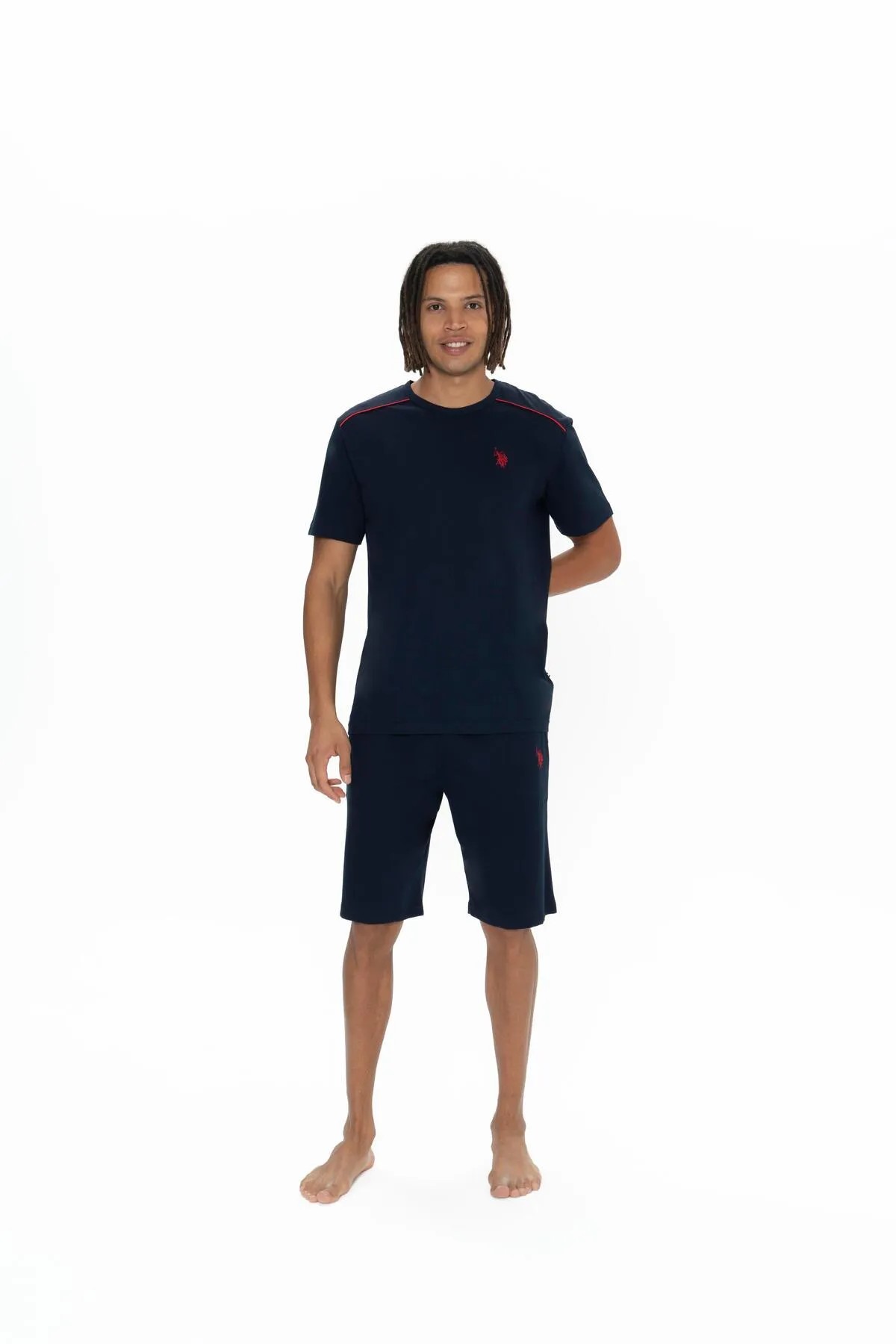 U.S. Polo Assn. Erkek %100 Pamuk 3'lü Çizgili Pijama Takım
