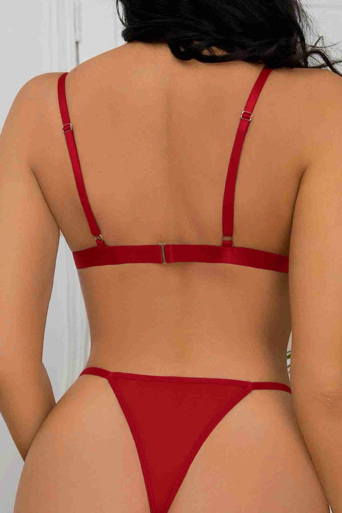 Merry See Dantel Şık Sütyen Tanga Takım İç giyim Kırmızı