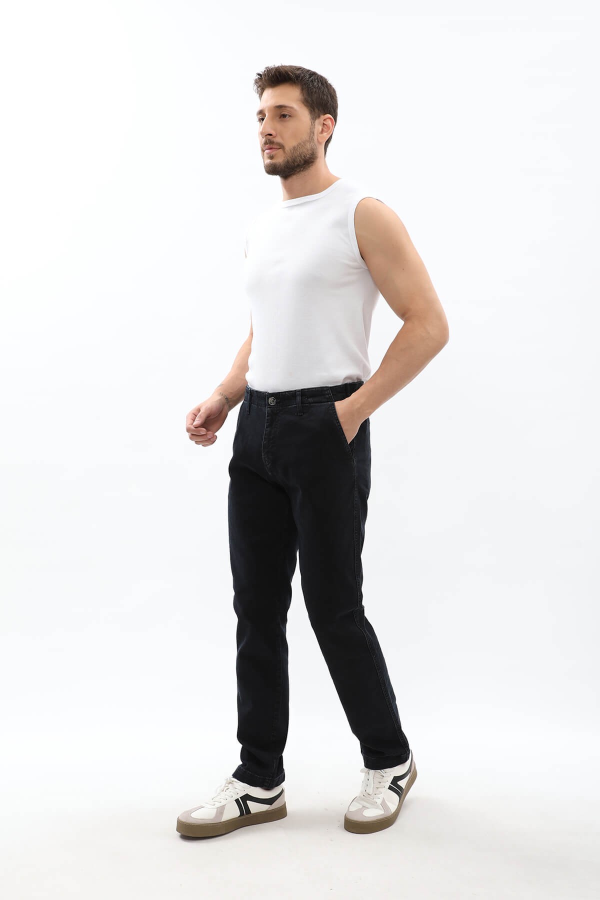 Erkek Yan Cepli Koyu Lacivert Jean Pantolon