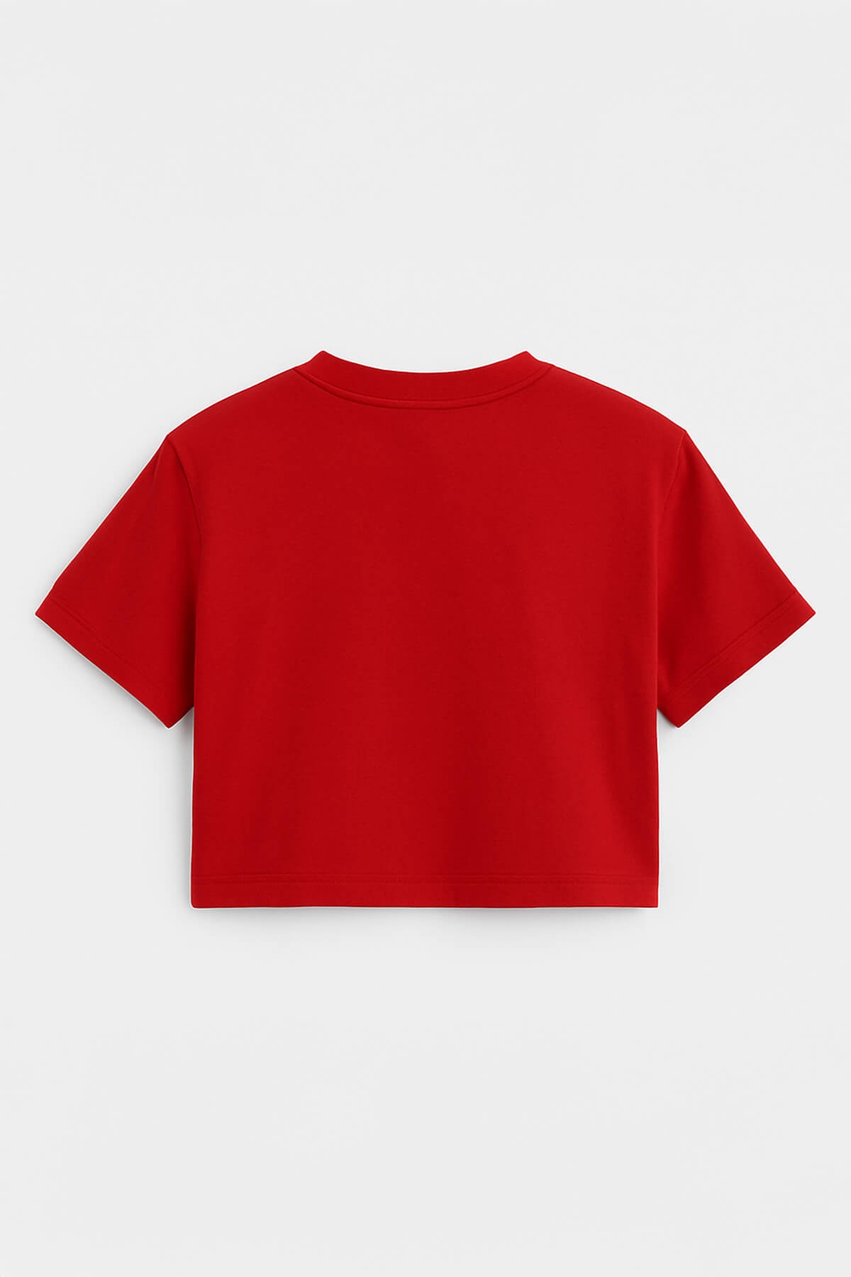 Kadın Bisiklet Yaka Kısa Kollu Crop T-Shirt