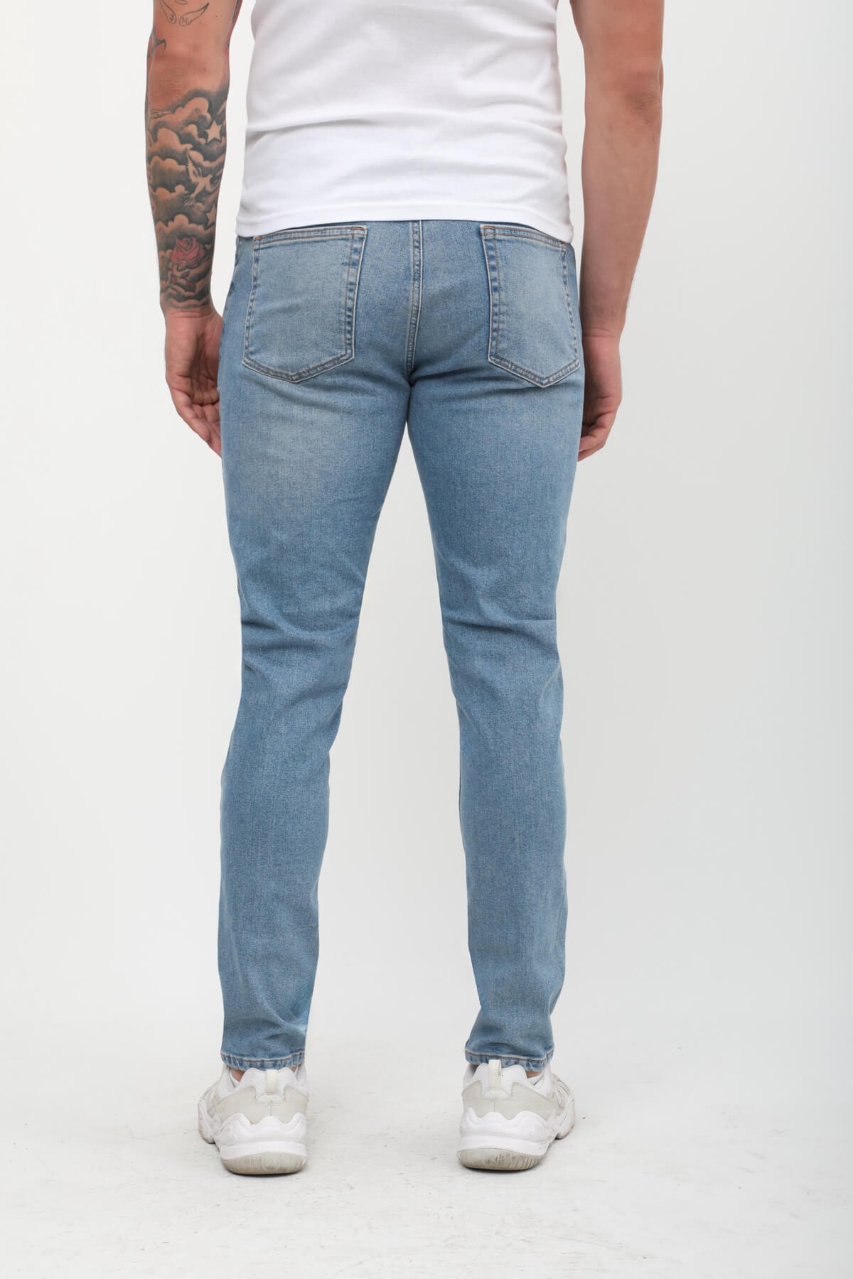 Erkek Skinny Fit Düşük Bel Dar Kesim Dar Paça Likralı Mavi Jean Pantolon