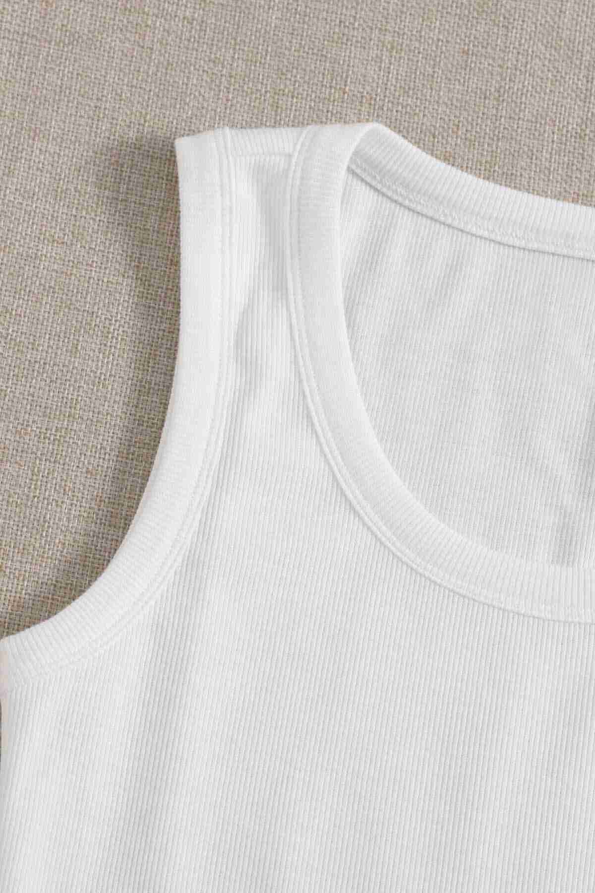 Merry See Düz Renk Kadın Kolsuz Bluz Crop Top Beyaz