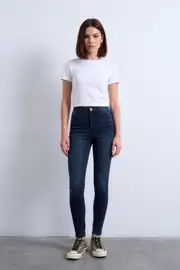 Kadın Koyu Mavi Yüksek Bel Slim Fit Likralı Jean Pantolon