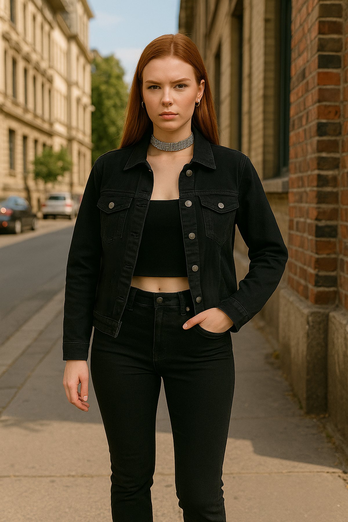 Kadın Cep Detaylı Slim Fit Jean Ceket Siyah