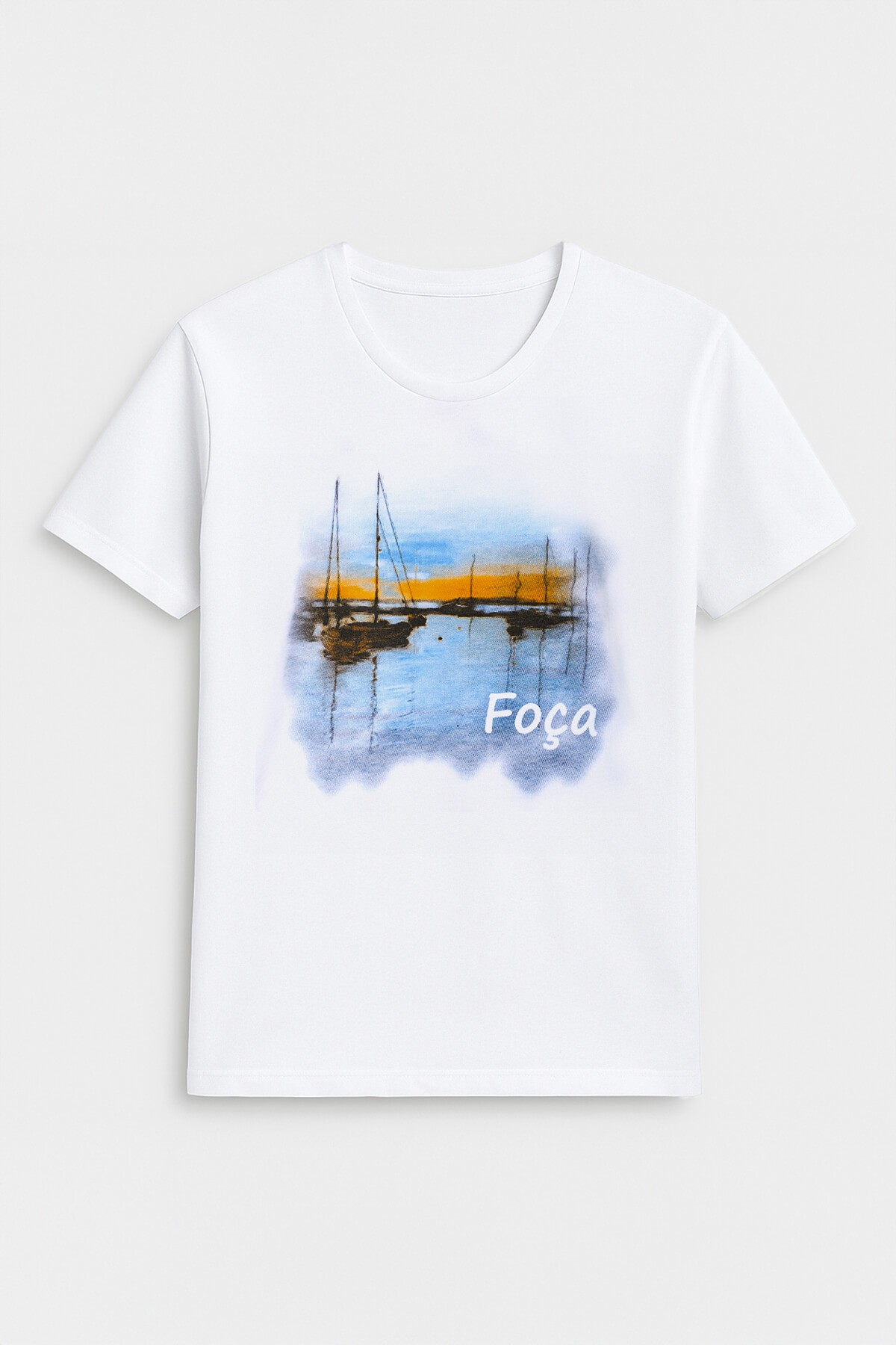 Kadın Bisiklet Yaka %100 Pamuk Foça Baskılı Kısa Kollu T-Shirt