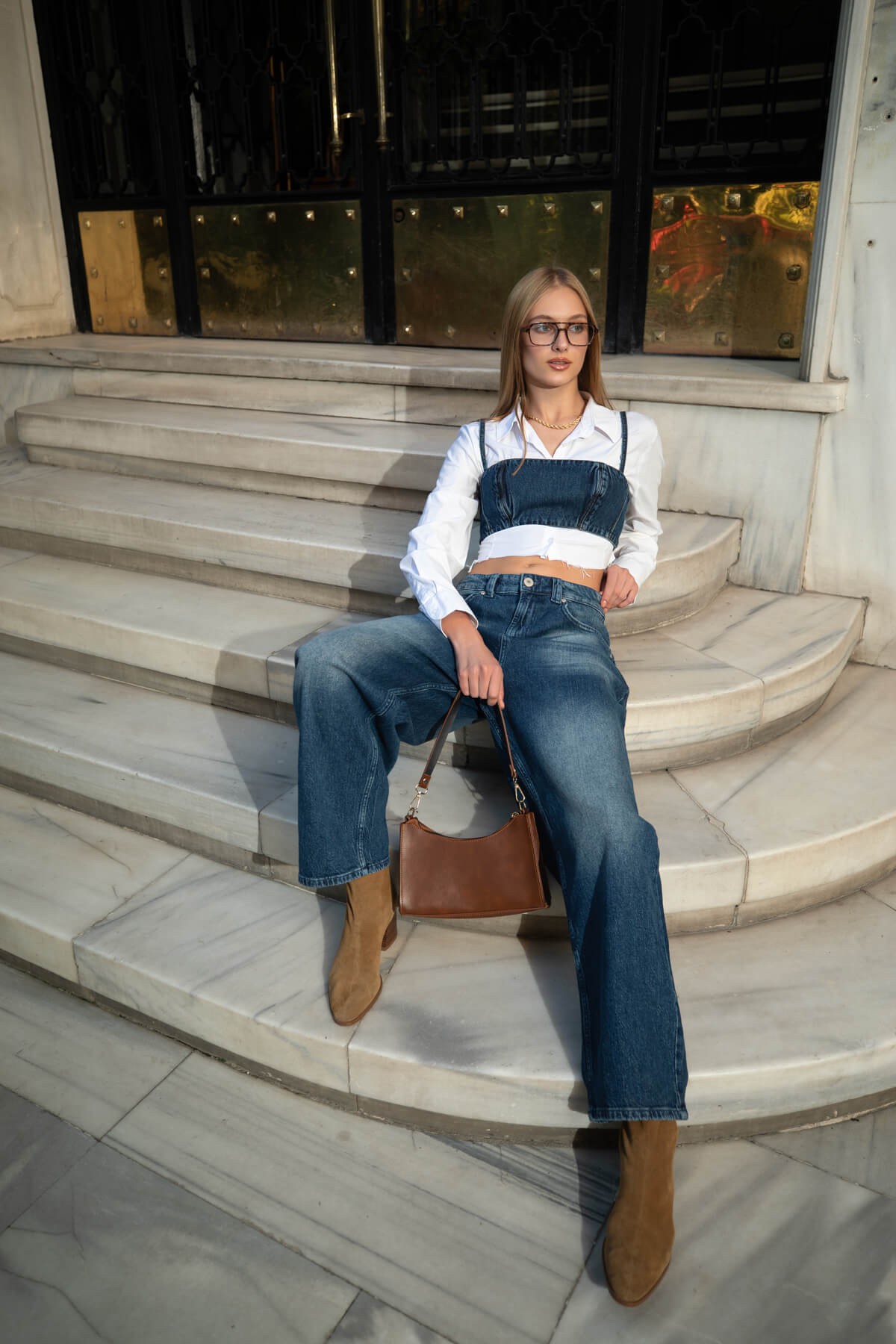 Kadın Yüksek Bel Skater Fit Jean Pantolon Lacivert