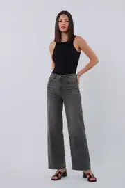 Kadın Gri Likralı Esnek Palazzo Jean Pantolon