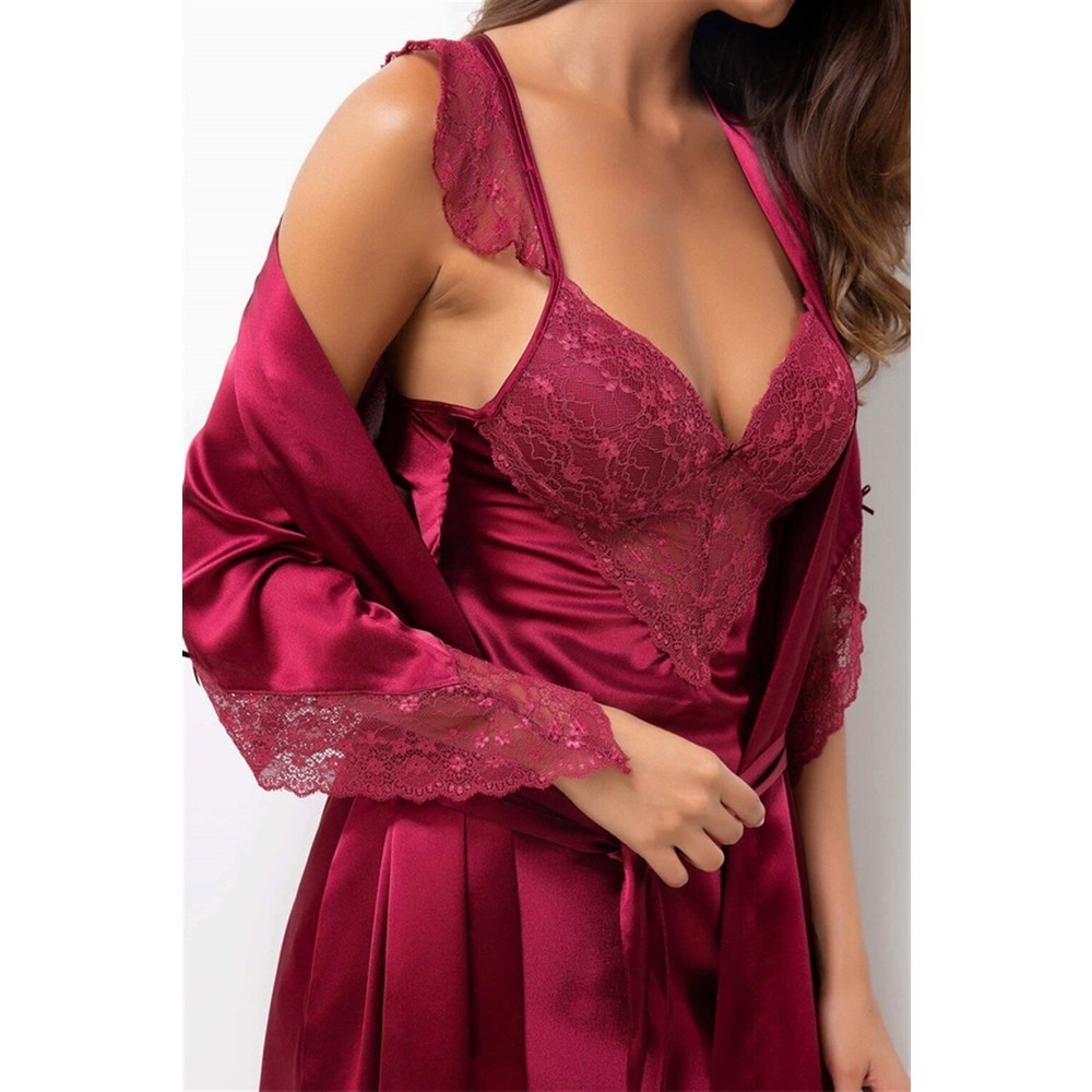 Pierre Cardin Women's Satin Lace Nightgown Dressing Gown Set