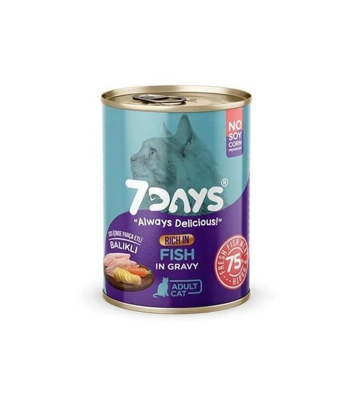 7Days Tahılsız Taze Balık Etli Soslu Yetişkin Konserve Kedi Maması 415gr