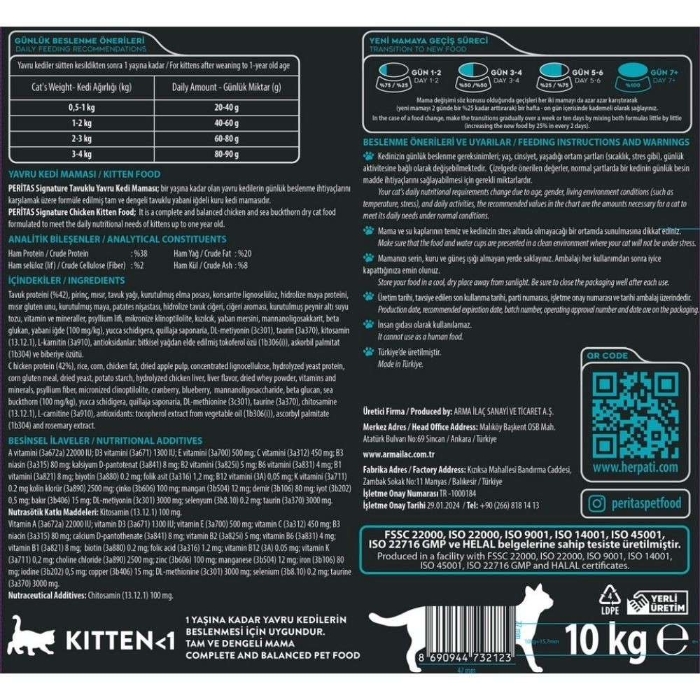 Peritas Signature Tavuklu Yavru Kedi Maması 10kg