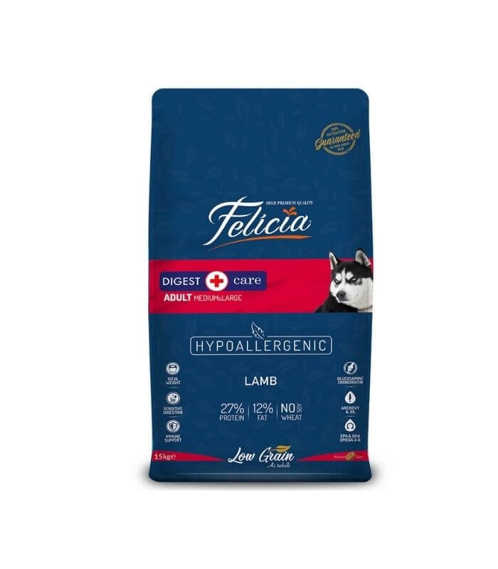 Felicia HypoAllergenic Orta ve Büyük Irk Kuzulu Düşük Tahıllı Yetişkin Köpek Maması 15kg