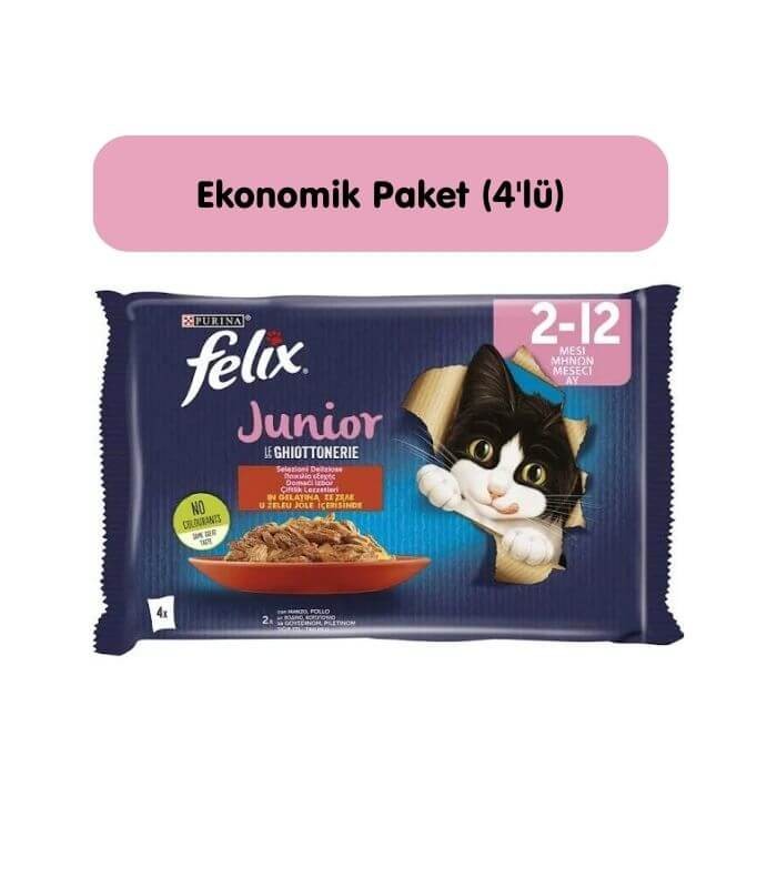 Felix Pouch Jöle İçinde Sığır Etli ve Tavuklu Yavru Kedi Konservesi 85gr (4'lü) EKONOMİK PAKET