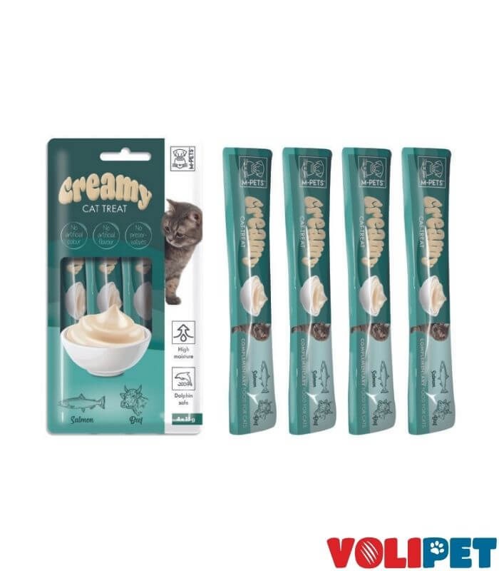 M-PETS Creamy Somon Balıklı Biftekli Sıvı Kedi Ödülü 4X15Gr