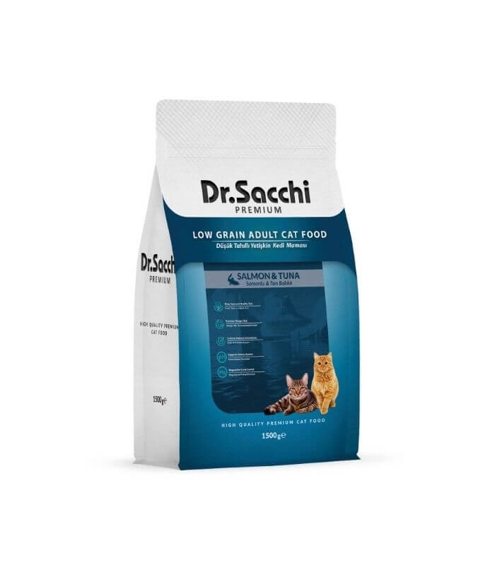 Dr.Sacchi Düşük Tahıllı Somonlu ve Ton Balıklı Kedi Maması 1,5kg