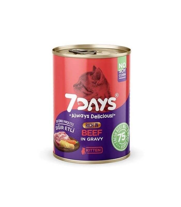 7Days Tahılsız Taze Sığır Etli Soslu Yavru Konserve Kedi Maması 415gr