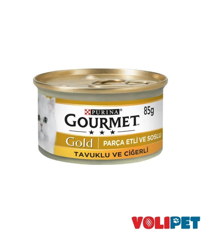 Gourmet Gold Soslu Parça Etli Tavuklu Ciğerli Kedi Konservesi 85gr