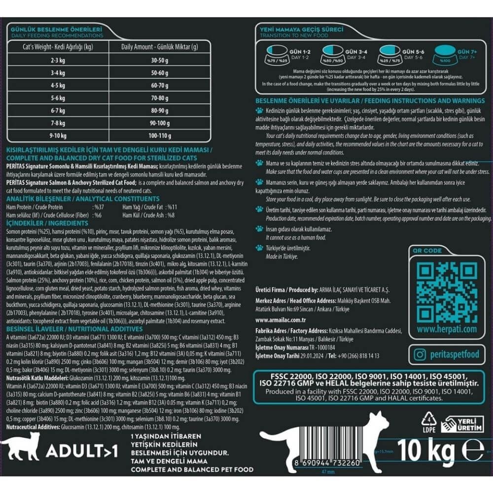 Peritas Signature Somonlu Kısırlaştırılmış Kedi 10kg