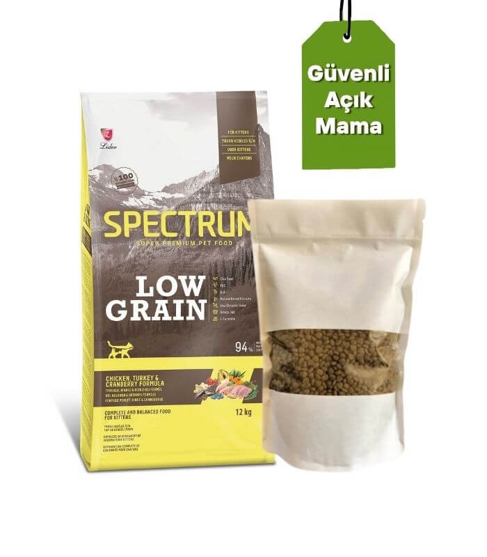 Spectrum Low Grain Tavuk, Hindi ve Yaban Mersinli Yavru Kedi Maması 1kg (Açık Mama)