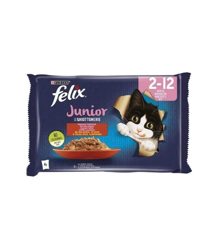 Felix Pouch Jöle İçinde Sığır Etli ve Tavuklu Yavru Kedi Konservesi 85gr (4'lü) EKONOMİK PAKET