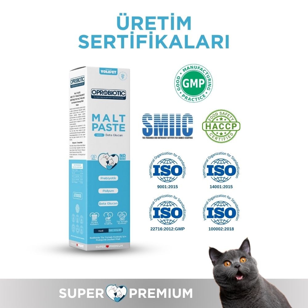 Oprobiotic Kediler İçin Süper Premium Malt Macun 100gr (TÜY YUMAĞI ÖNLEYİCİ)