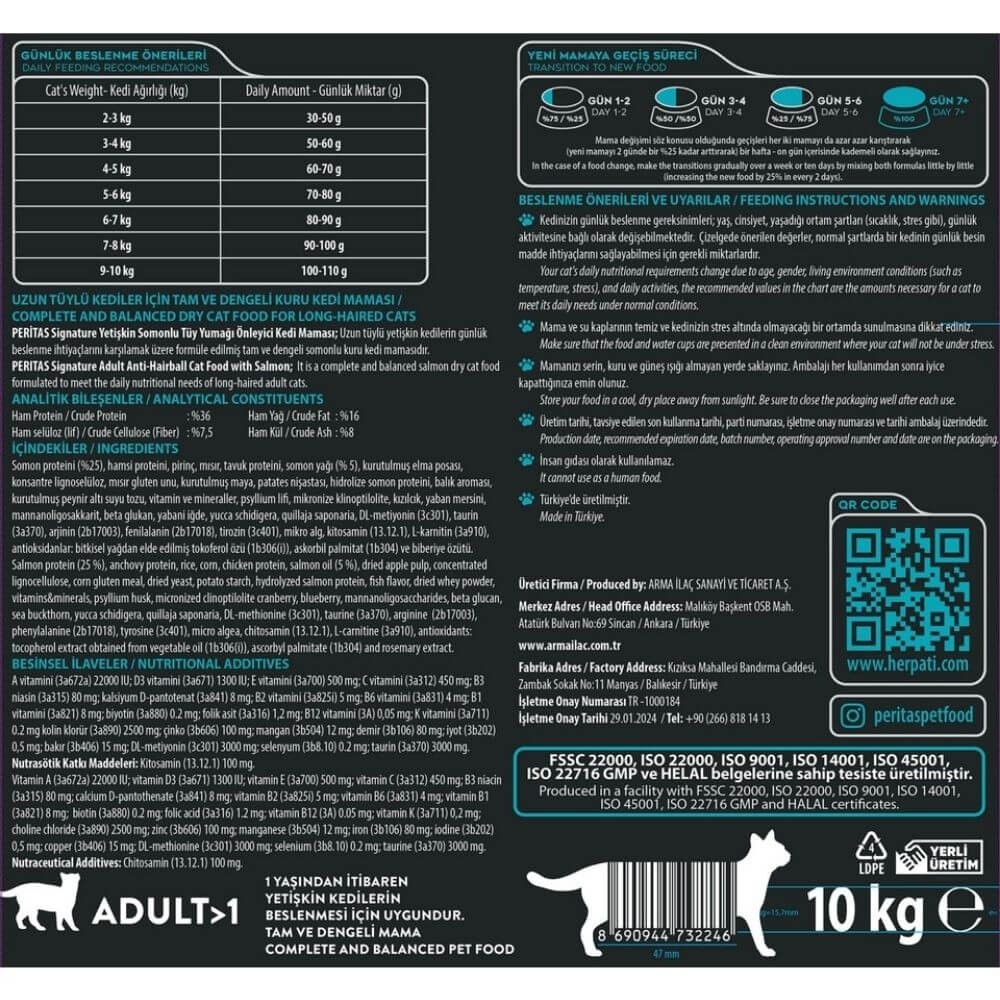 Peritas Signature Somonlu Hairball Yetişkin Kedi Maması 2kg
