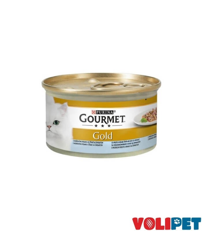  Gourmet Gold Sos İçinde Parça Etli Okyanus Balığı ve Ispanaklı Kedi Konservesi 85gr