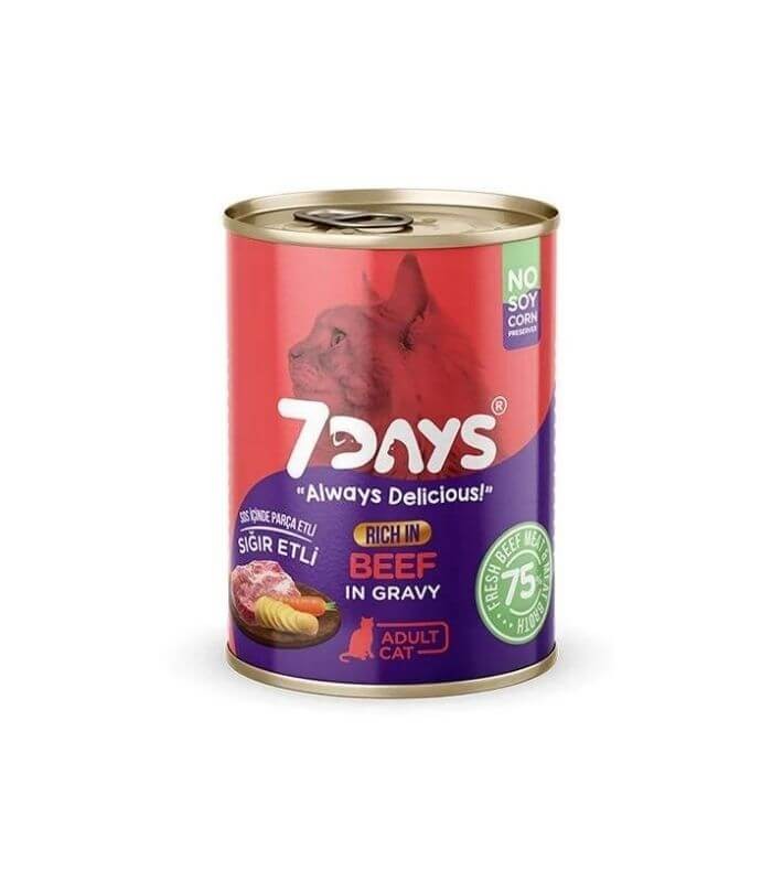 7Days Tahılsız Taze Sığır Etli Soslu Yetişkin Kedi Konservesi 415gr