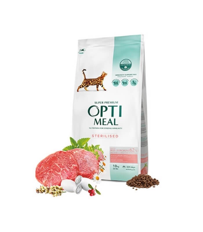 Optimeal Süper Premium Dana Etli-Sorgumlu Kısır Kedi Maması 10 Kg