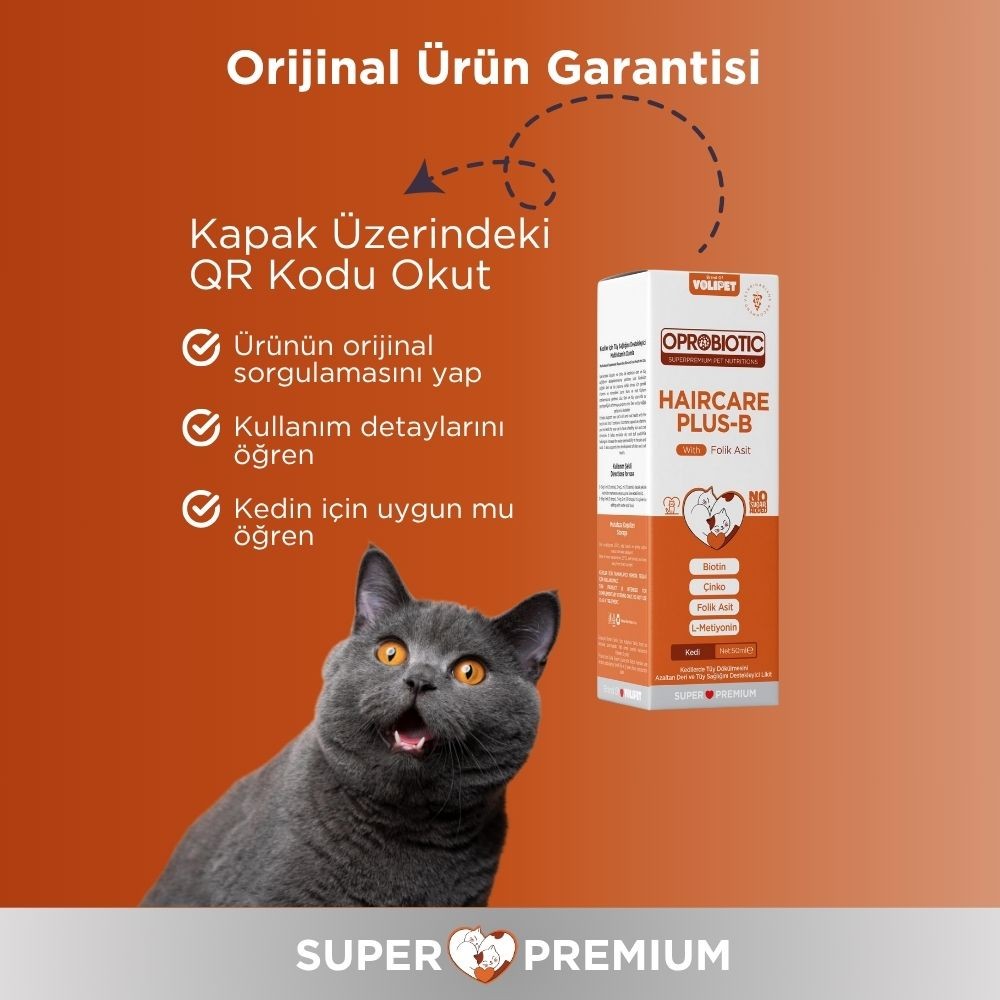 Oprobiotic PlusB Kediler İçin Tüy Dökülmesini Azaltıcı Damla 50ml (TÜY DÖKÜMÜ ÖNLEYİCİ)