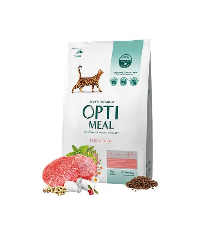 Optimeal Süper Premium Dana Etli-Sorgumlu Kısır Kedi Maması 4 Kg