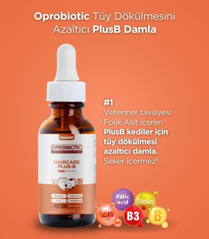 Oprobiotic PlusB Kediler İçin Tüy Dökülmesini Azaltıcı Damla 50ml (TÜY DÖKÜMÜ ÖNLEYİCİ)