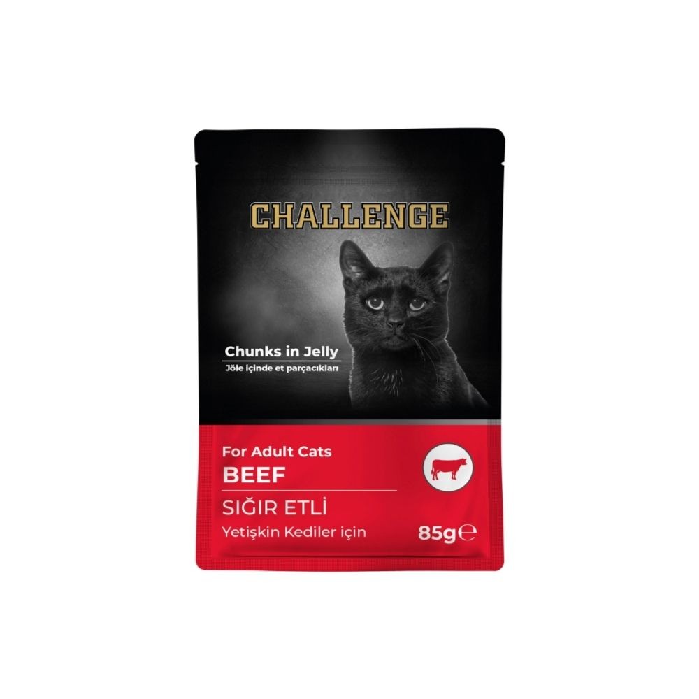 Challenge Pouch Jöle İçinde Parça Sığır Etli Yetişkin Kedi Konservesi 85gr