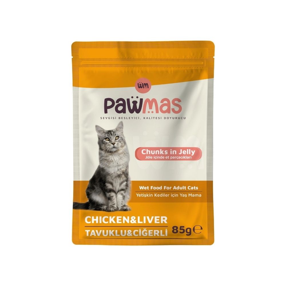 Pawmas Pouch Tavuklu Ve Ciğerli Yetişkin Kedi Yaş Maması 85gr