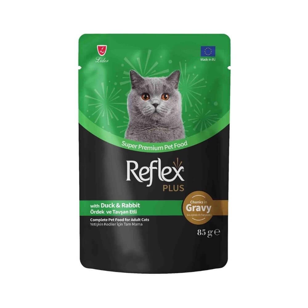 Reflex Plus Sos İçinde Parça Ördek ve Tavşan Etli Yetişkin Kedi Konservesi 85gr