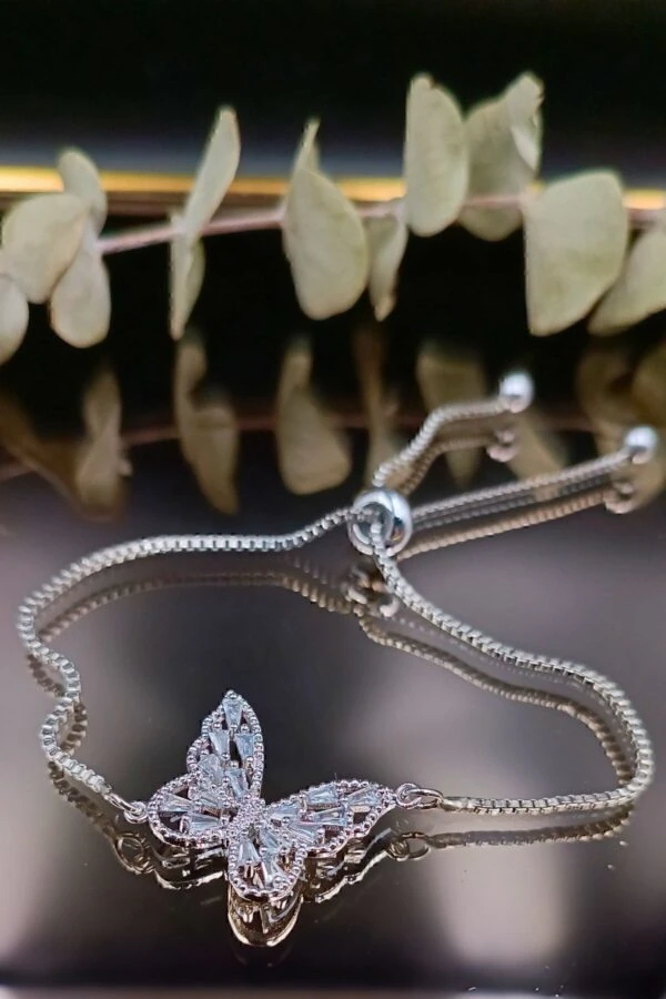 Asansör Zincir Kelebek Zirkon Taşlı (GÜMÜŞ)