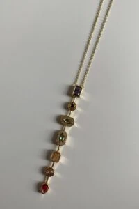 7 Element Renkli Çok Taşlı Y Modeli Çelik Kolye (ALTIN)