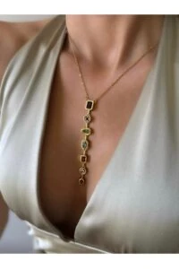 7 Element Renkli Çok Taşlı Y Modeli Çelik Kolye (ALTIN)