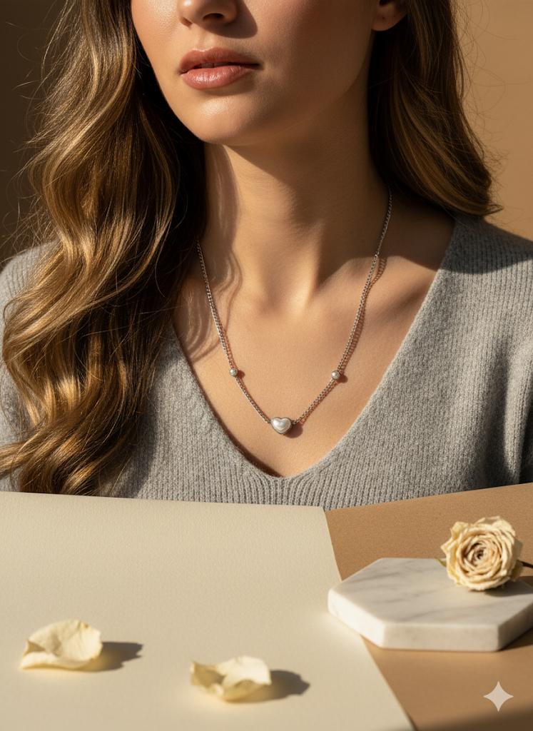 Kalp detaylı çelik kolye (GÜMÜŞ)