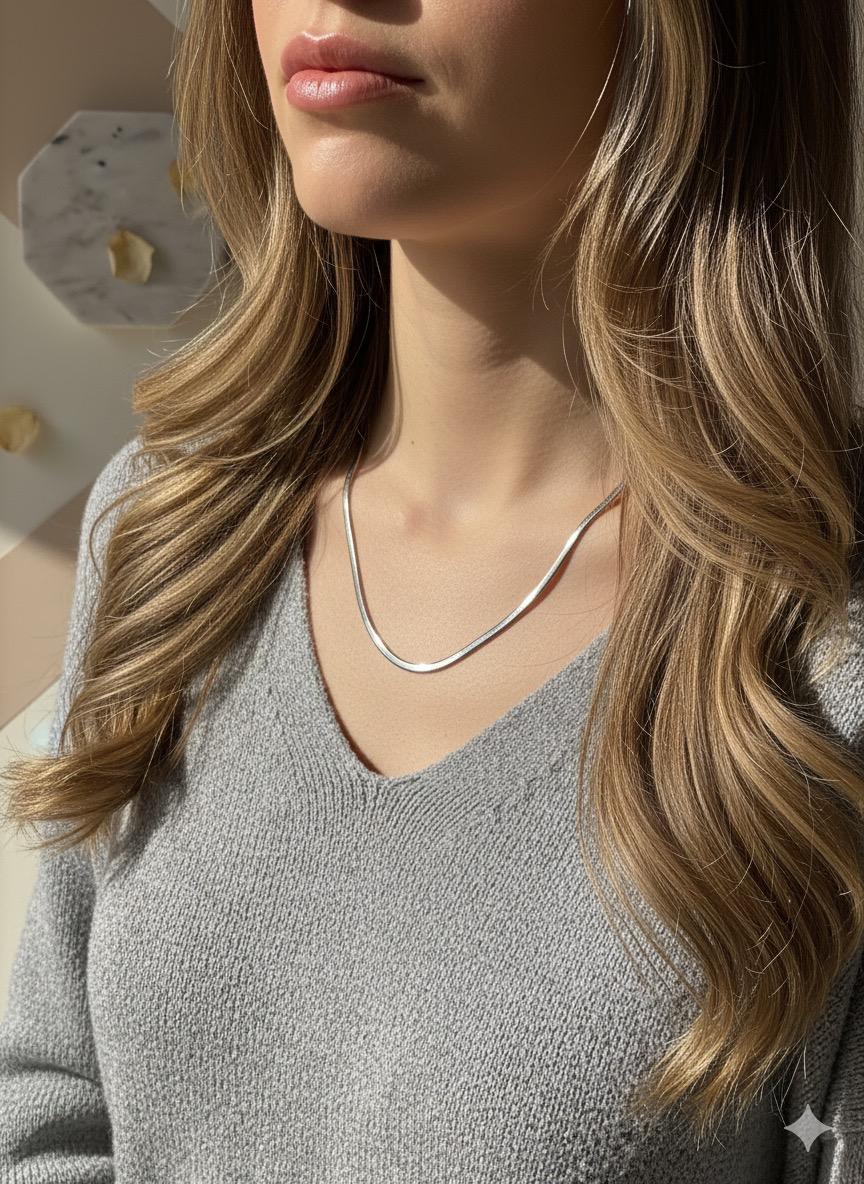 İtalyan ezme zincir kolye (GÜMÜŞ)