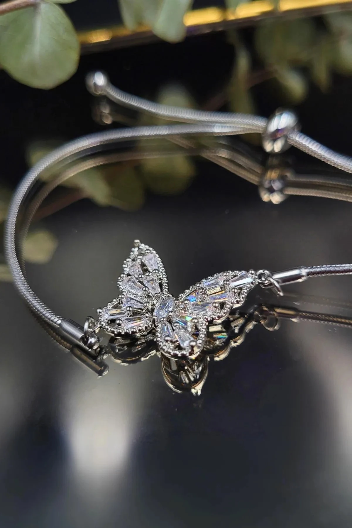 Asansör Zincir Kelebek Zirkon Taşlı (GÜMÜŞ)