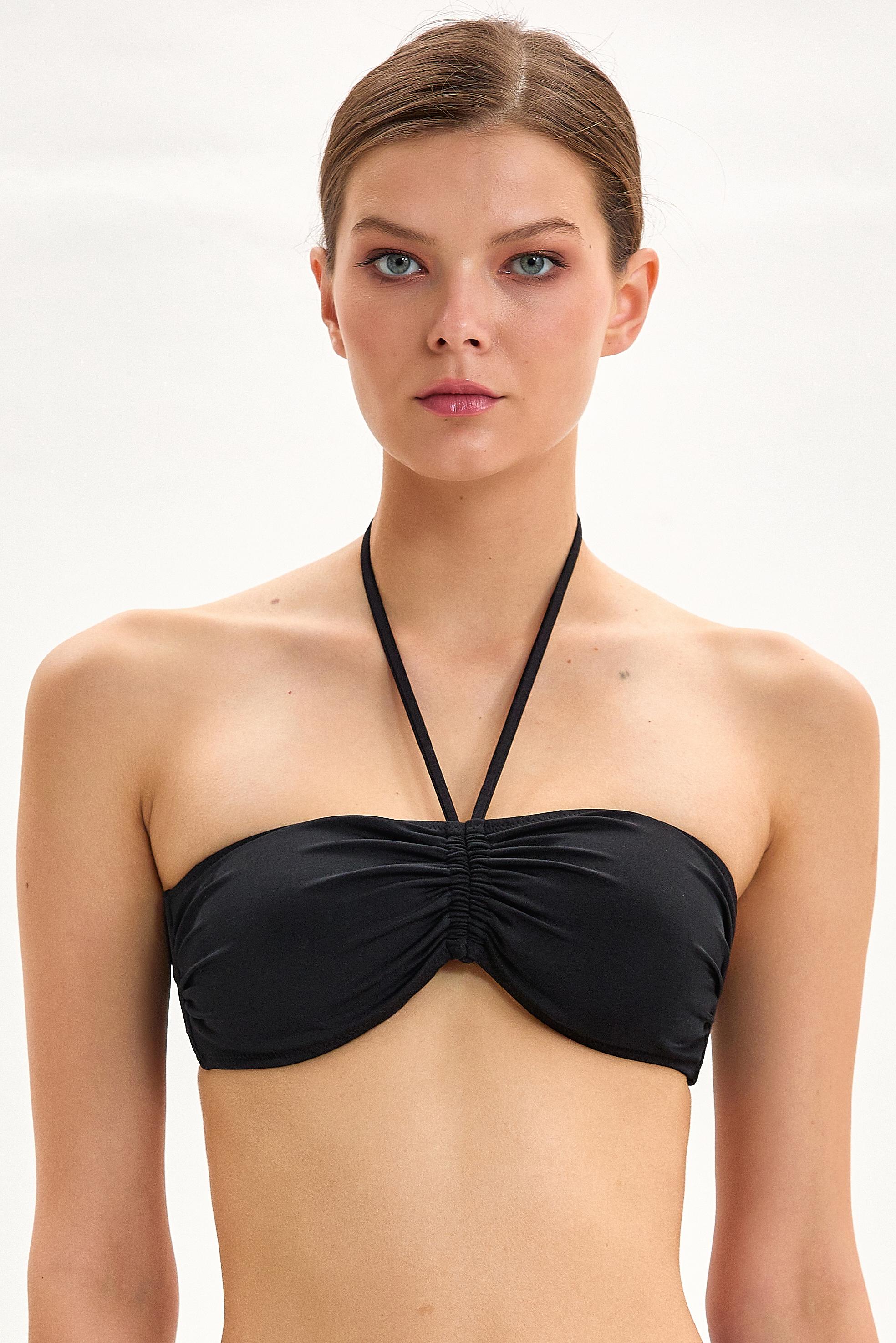 Büzgülü Straplez Bikini - Siyah image