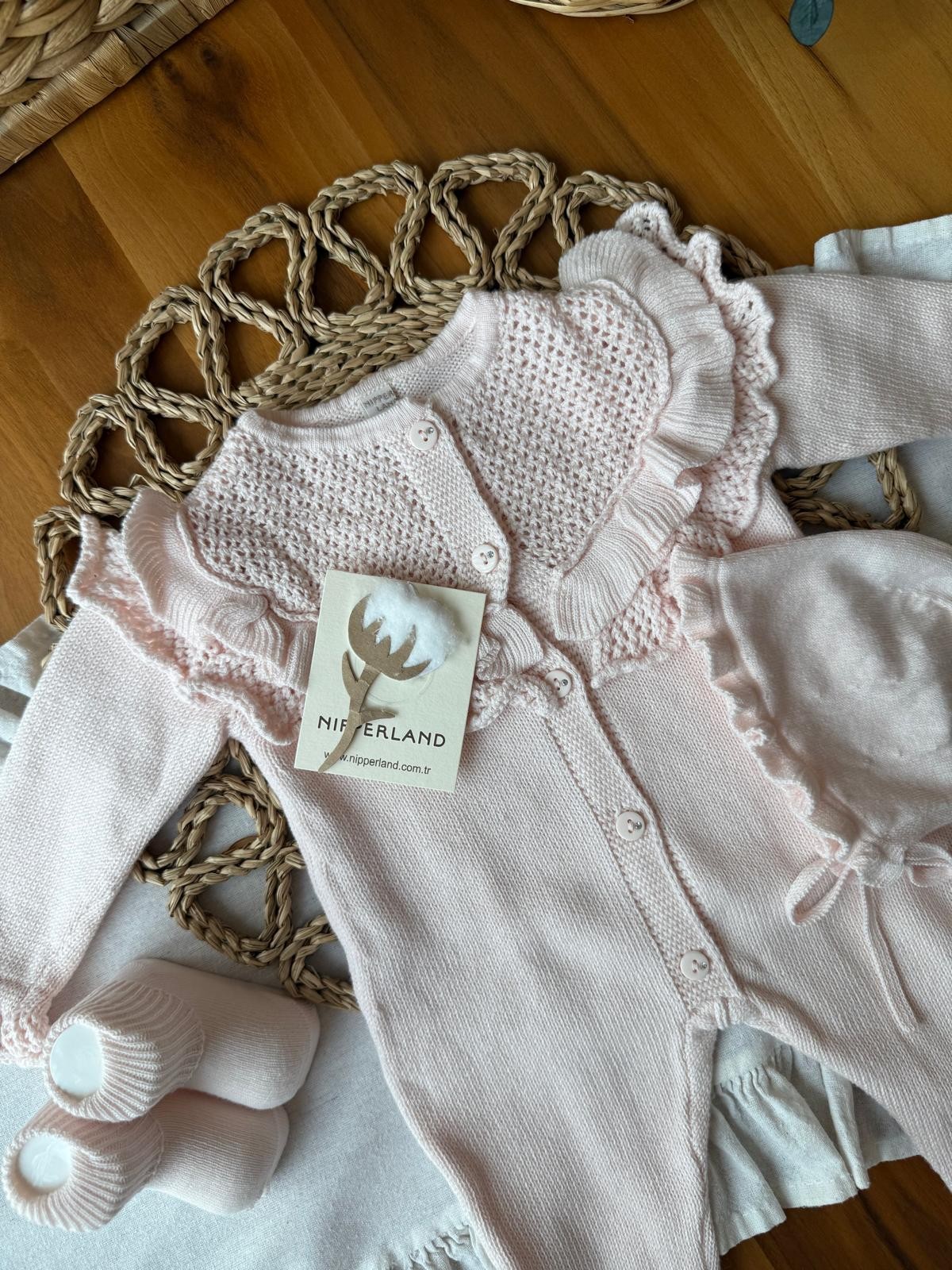 Kız Bebek %100 Organik Pamuk Pembe Lisa 3'lü Set