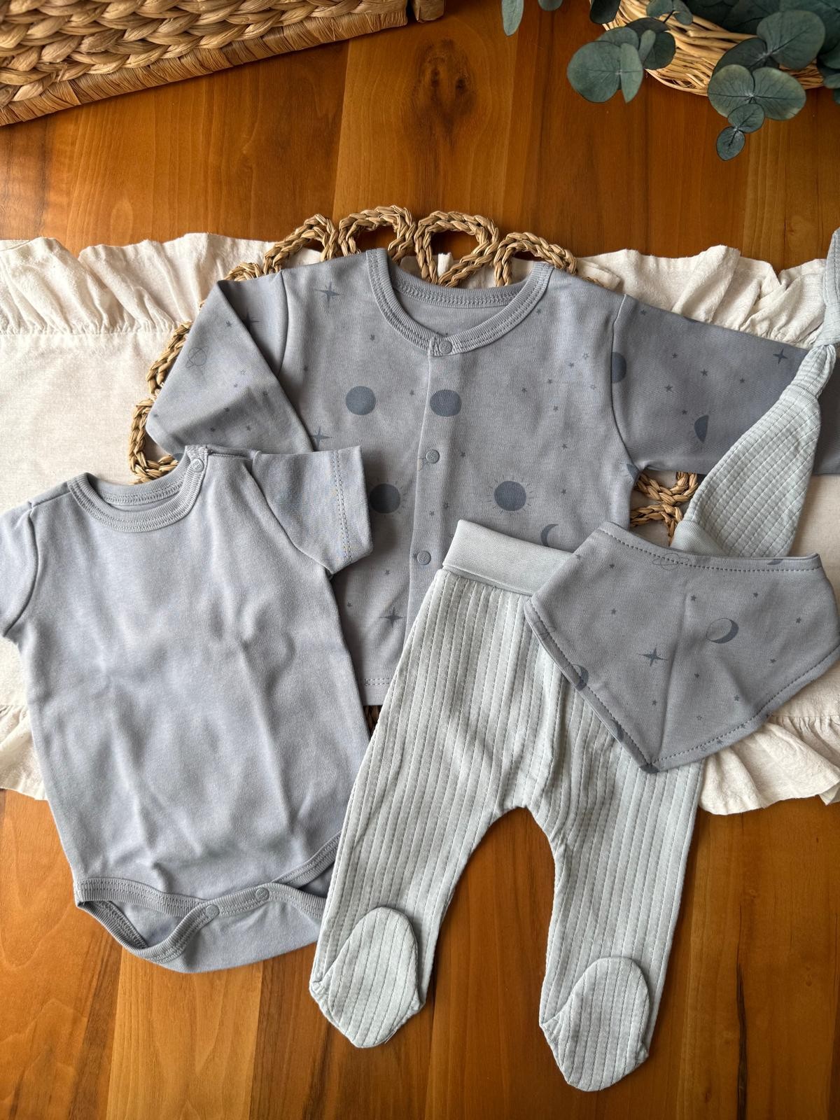 Erkek Bebek %100 Pamuk 0-3 Ay Galaxy 5'li Set