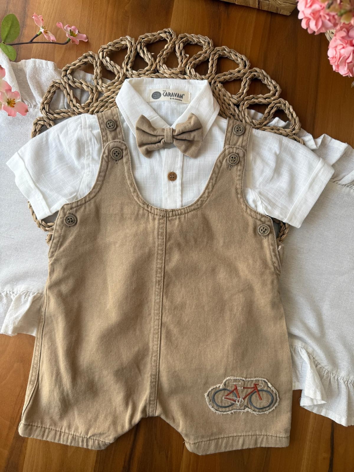 Erkek Bebek Kahverengi Salopet Takım