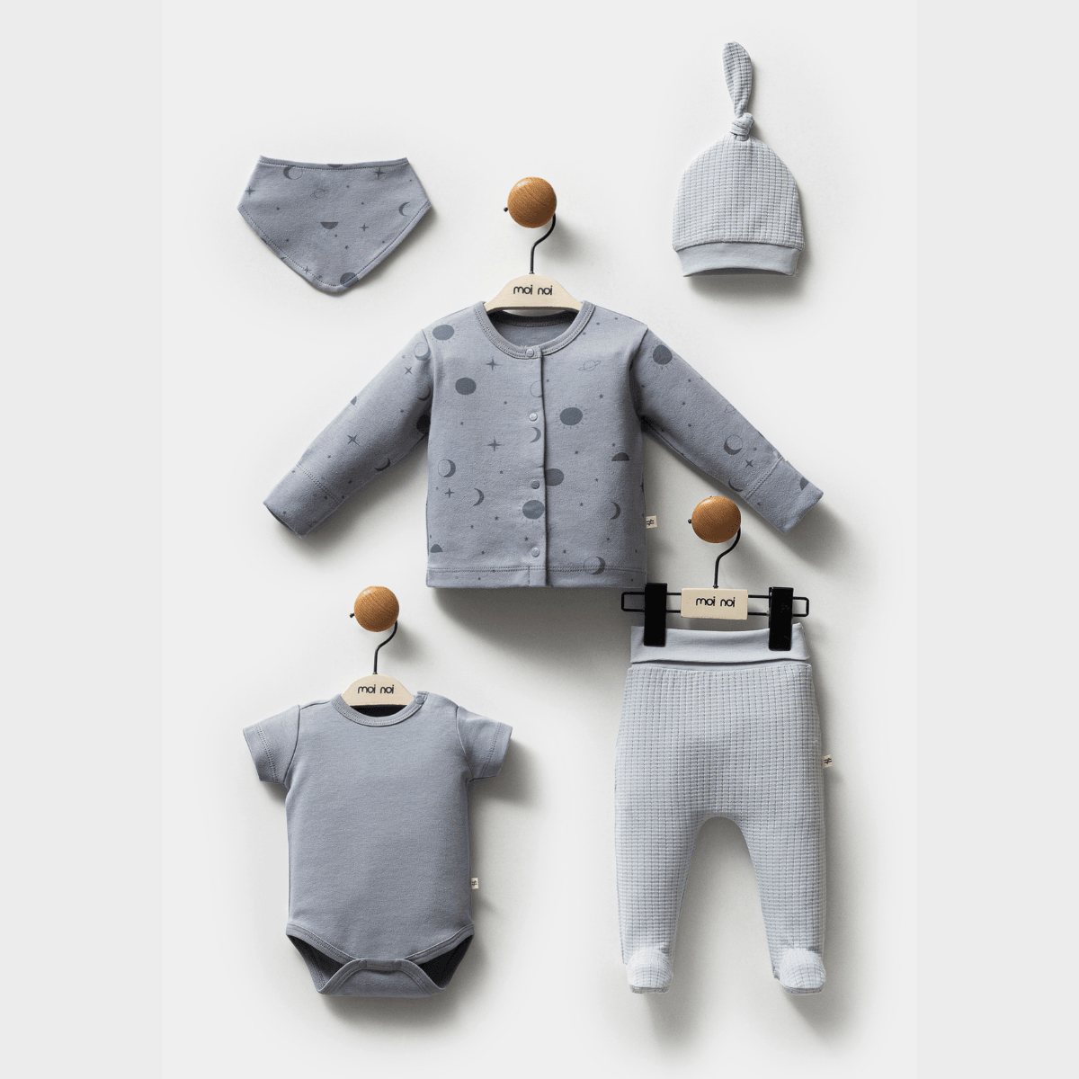 Erkek Bebek %100 Pamuk 0-3 Ay Galaxy 5'li Set