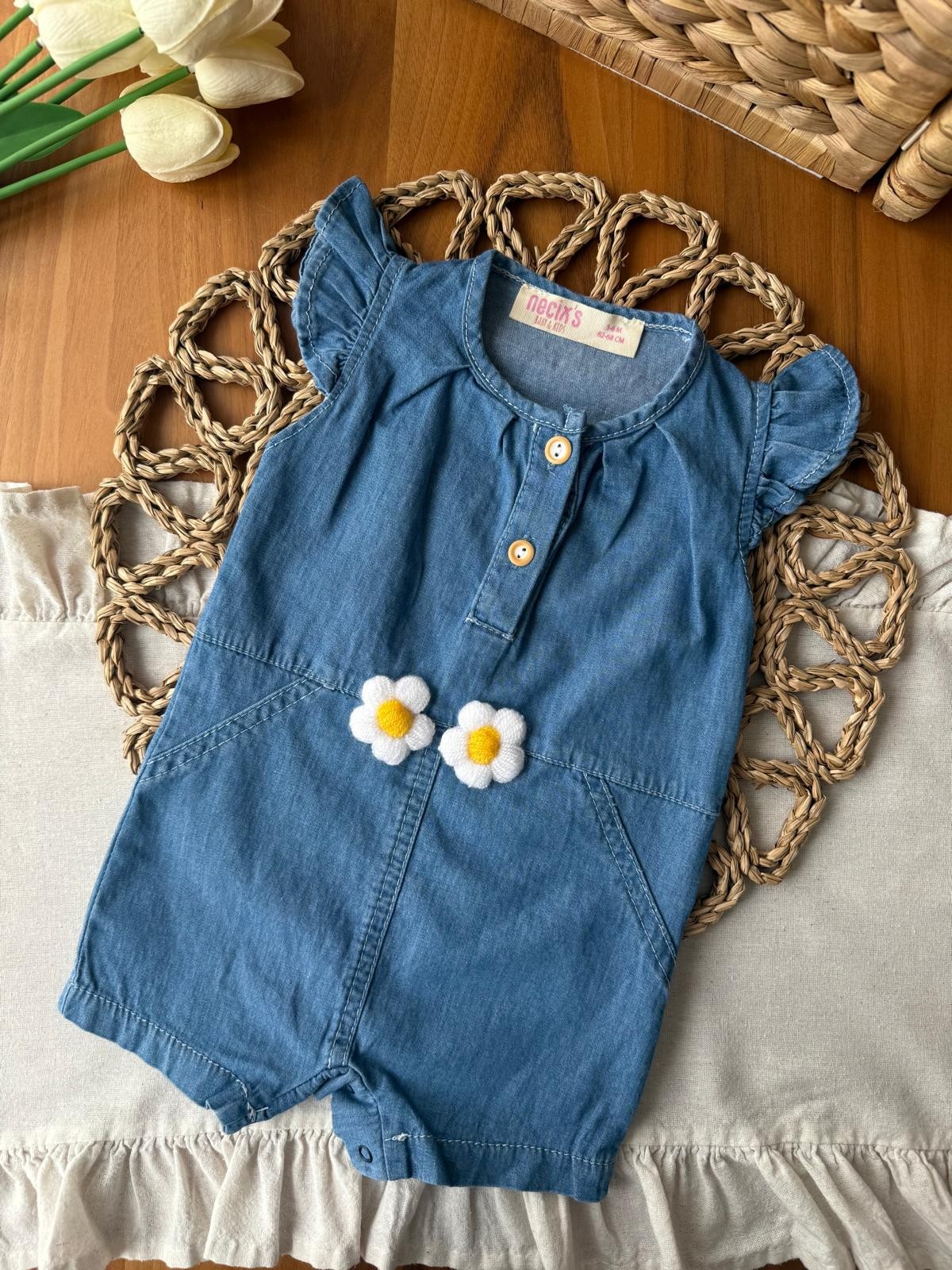 Kız Bebek Papatya Fistolu Kot Tulum