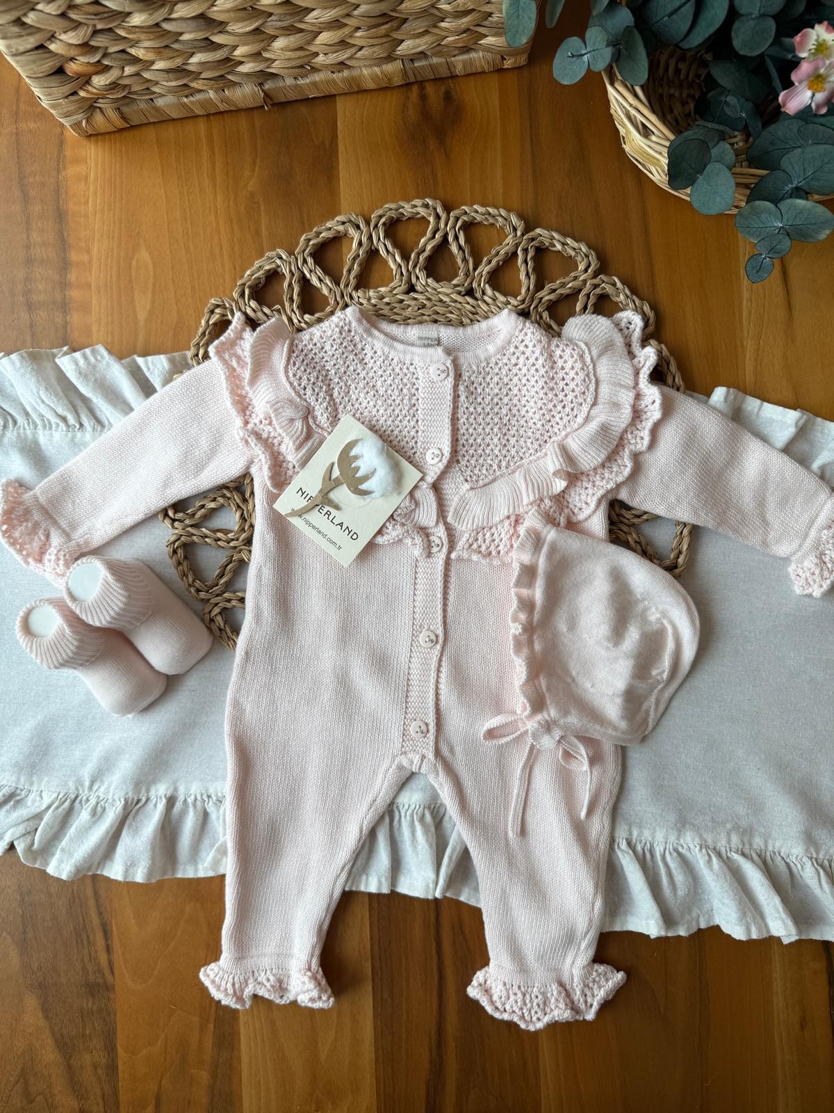 Kız Bebek %100 Organik Pamuk Pembe Lisa 3'lü Set